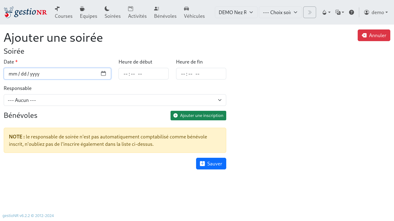 Ajout d&#39;une soirée