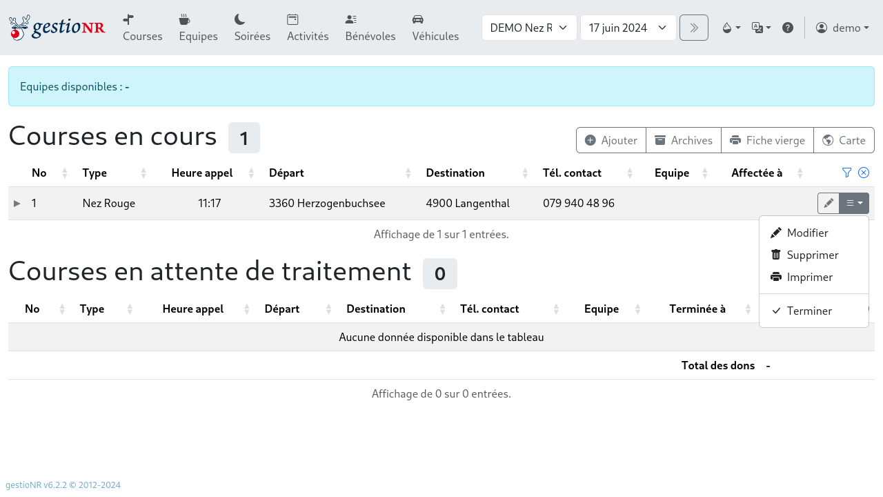 Menu d&#39;une course