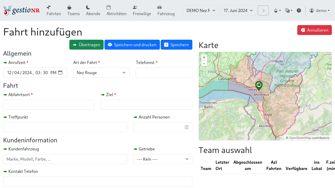 Hinzufügen einer Fahrt