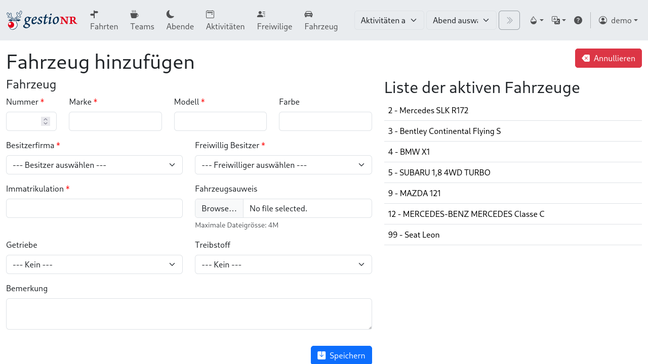 Ein Fahrzeug hinzufügen