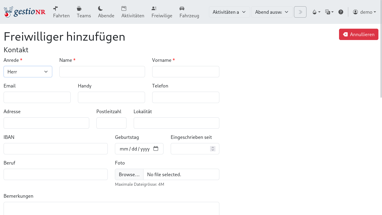 Hinzufügen eines Freiwilligen (1/2)