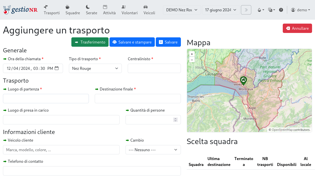 Aggiunta di un trasporto